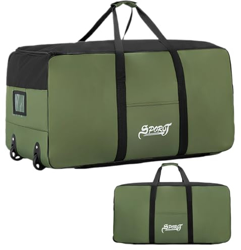 Reisetasche mit Rollen Große,120L Leichte Faltbare Handgepäck Tasche Sporttasche mit Rollen,Wasserdicht Reisetaschen Tragetasche für Herren Damen,Duffel Taschen für Reisen Camping,80x40x40cm (Grün)