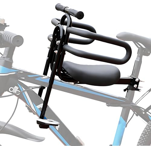 CXAFQ Bicycle Front Child Seat, Kids Bike Seat, Height And Adjustable Front And Back Freely, Load Capacity Of 30 Kilograms, Includes Comfortable Single Seat, Armrest, Fence, And Footrest, Black