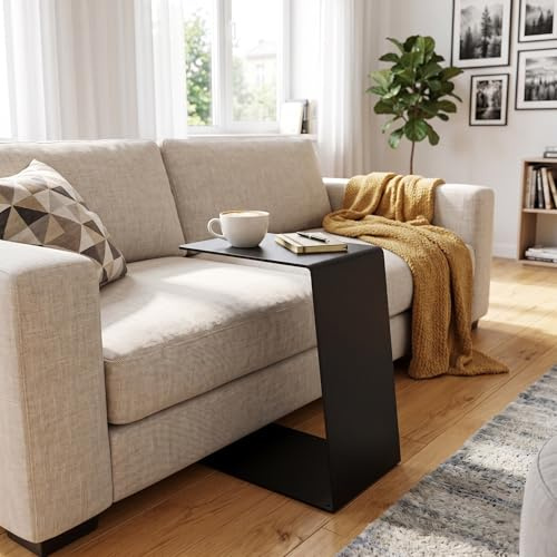 MOE UHANE Beistelltisch Schwarz 37 x 26,5 x 60 cm - Modern Design für Coffee - Metall C Form - Couchtisch Modern