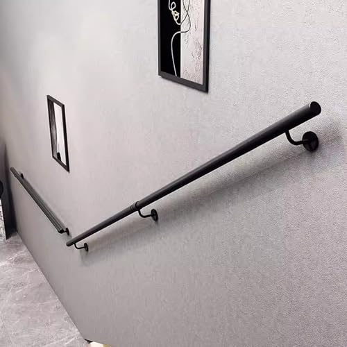 Escalera industrial de hierro forjado il – barandilla de metal negro montada en la pared para seguridad en interiores y exteriores, ajustable de 30 a 600 cm