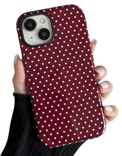 ZTOFERA Magnetic for iPhone 13/14 Case,Cute Polka Dot Design,Wine Red