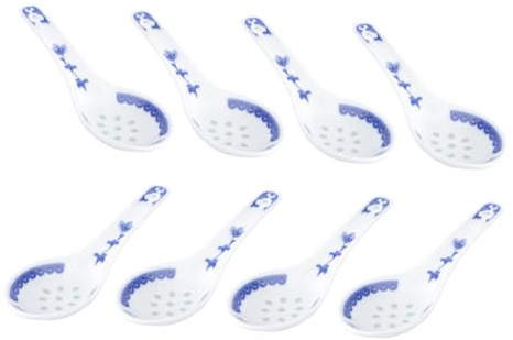 TOBBOMEY 8 piezas Cucharas de Cerámica Chino Cucharas Sopa Resistentes al Calor para Hogar y Restaurante Diseño Elegante y Funcional