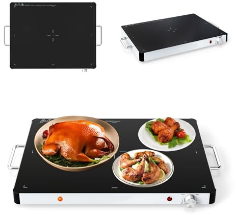 SOARS Chauffe Plat Électrique 300 W, Buffet Chauffant Température Réglable de 30-120℃, Plateau 40 X 30 CM, avec Poignée Cool-Touch, Surface en Verre Trempé, pour Diverses Tablewar, Maison, Fêtes