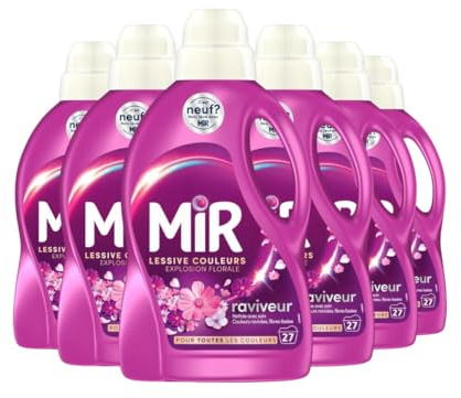 Mir - Lessive Liquide Couleurs - Explosion Florale -Main & Machine - Raviveur - Formule 3en1 - Couleurs - Fibres - Fraîcheur - Nettoie avec Soin - Pour Toutes les Couleurs - 27 Lavages - Lot de 6