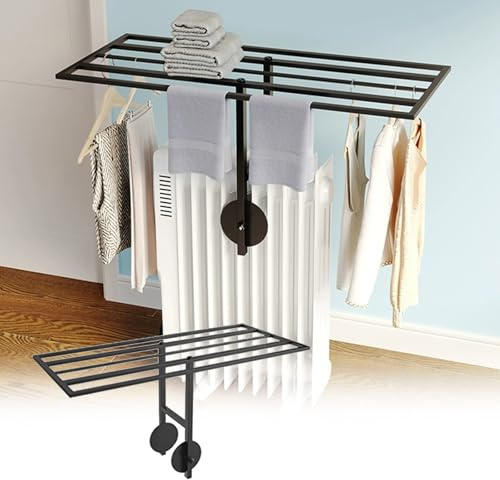 Tendedero de Ropa para Radiador de Aceite, Radiadores Aceite para Ropa con Calentador de Aceite, Altura Ajustable, Múltiples Barras para Colgar(Black,40cm/16in)