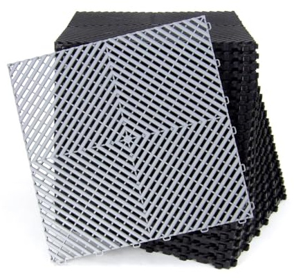 Lot de 25 dalles de sol clipsables - GRIS CLAIR - (4m²) pour garage, cellier, atelier, abris de jardin. Effet Damier 40x40cm, ép.1,8cm, Marque CLIC & dalle, série CLASSIC, Intérieur-Extérieur.