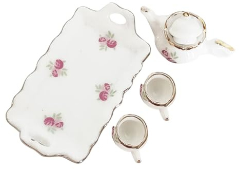 FUNNETOYU Juego De Té En Miniatura De Cerámica para Niña 1:12, Set De Vajilla De Té Tetera y Tazas, Realista y Decorativo para Casas De Muñecas y Fotografía