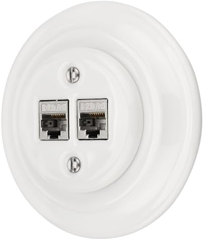 Presa di rete in porcellana retrò CAT.7 a 2 ingressi, All-in-One, serie PR1, colore: bianco