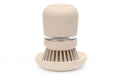 Brabantia SinkSide Soap Dispensing Dish Brush (Soft Beige), Dish Scrubbing Brush with Built-In Washing Up Liquid Dispenser, Dynamic Dish Washing Tool with Replaceable Head