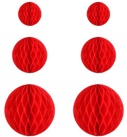Angoily Bolas de Panal de Papel Rojo 6 Piezas 10Cm 20Cm 30Cm Decoración Colgante para Año San Valentín Bodas y Fiestas Reutilizables y Festivas