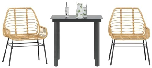 SKTQYQO Gartenmöbel-Set, 3-teilig, braun, aus Polyrattan, Glas, für den Außenbereich, Garten-Set für die Entspannung im Freien, Terrassen, Terrassen