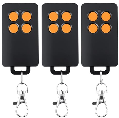 Set di 3 telecomandi per cancello a 4 canali, compatibili con SCS Sentinel AAM0121, codice rotabile sicuro, portata 50 m, 433,92 MHz, per cancello e garage -Incl. Batteria CR2032(arancione)