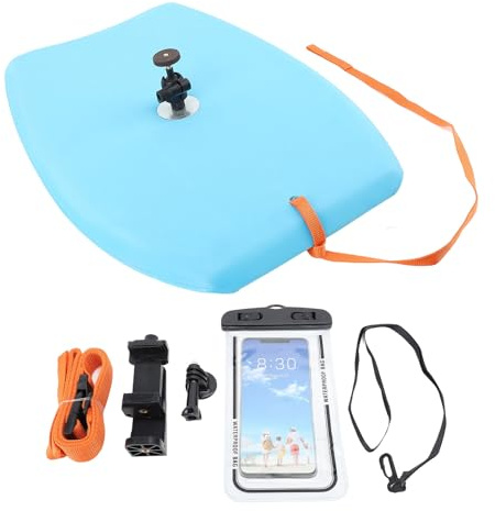 OVAQUIXI Swim Kickboard, Vikbart Justerbart Fäste EVA Foam PC ABS-bräda med 1/4 Tums Gänga för Smartphones Actionkameror Panoramakameror (Blå)