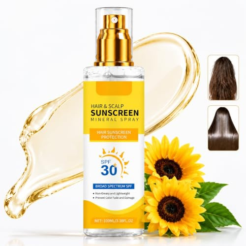 Mineral Spray für Haar & Kopfhaut Sonnenschutz Kopfhaut und Sonnenschutz Haare,LSF 30 UV-Schutzspray,Leichte,Nicht Fettende Formel für Scheitel und dünner werdende Scalp Schutzspray