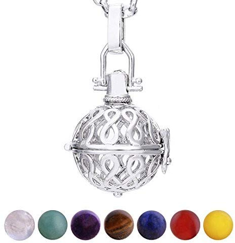 Morella Collier Femme 70 cm en Acier Inoxydable avec Pendentif et 7 Pierres précieuses minéraux Chakra sphères Boules dans Une Pochette en Velours