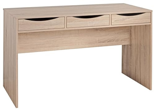 FineBuy Schreibtisch MASSA 120 cm, Design Büro-Tisch in Sonoma Eiche, Moderner Computer-Tisch mit 3 Schubladen und Stauraum, Platzsparender Jugend-Schreibtisch auch für Laptop geeignet