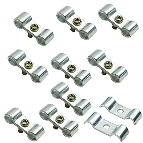 Kennel Clamps Shelf Pole Connector Double Port Pipe Clamps Clips 8mm/0.78 Set of 10 (8mm) Silver
