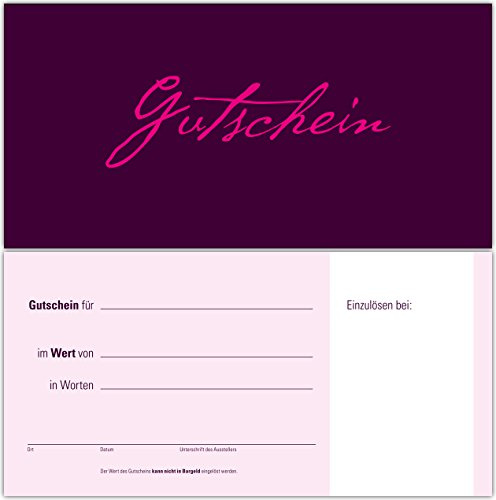 100 Gutscheine Gutscheinkarten Geschenkgutscheine – edel neutral Aubergine-Rosa-Pink