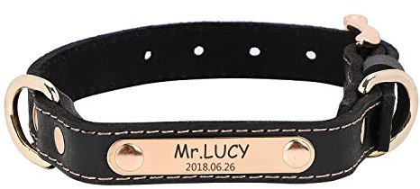 ITODA Halsband Weiches Leder Hundehalsband mit D-Ring für Hunde Metall Marke mit Gravur nach Wunsch Halsband in Verschiedene Größe und Farben für Spazieren Wandern Reise Outdoor Training Schwarz XS