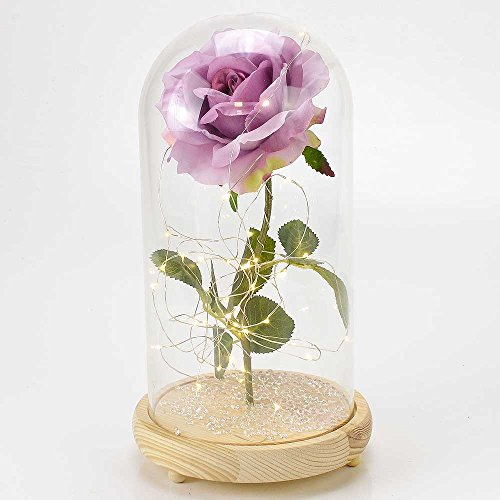Extra Large Enchanted Lavender Rose in Glass Dome Bell Jar with LED Lights