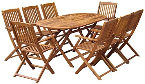 Tidyard Garten Sitzgruppe Holz Klappbar Garten Essgruppe 8 Personen Gartenmöbel Set Gartentisch mit Stuehlen Gartengruppe Sitzgarnitur Gartengarnitur für Garten Terrasse, 9-TLG