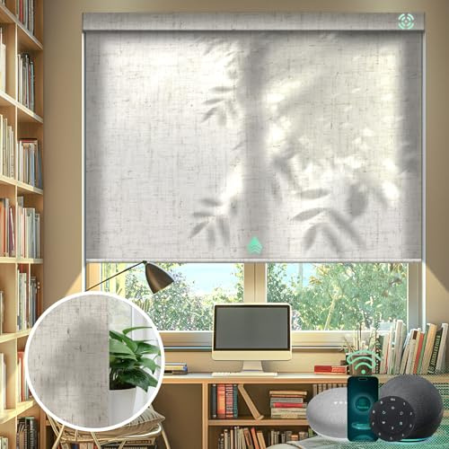 Yoolax Motorized Blinds with Remote, Light Filtering Smart Blinds Work with Alexa, Google, Automatic Roller Shades for Windows, Custom Electric Shades for Living Room Office (Linen Beige)