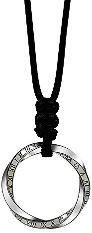 Vintage Echt 925 Sterling Silber Mobius Streifen Anhänger Halskette Gravierte Römische Zahlen für Herren Damen Schwarze Kordel