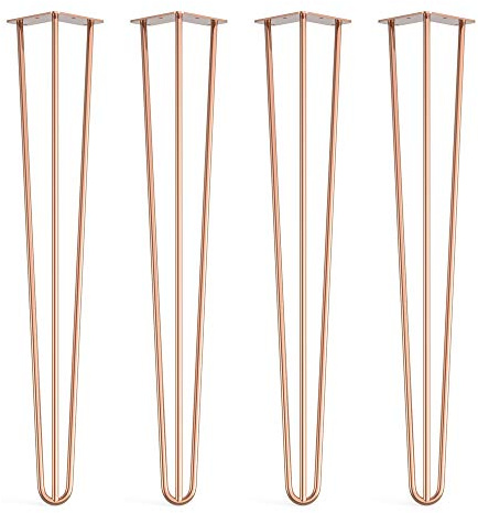 Lot de 4 pieds en épingle à cheveux avec pieds de protection de sol et vis - 71 cm (3 tiges) / 10 mm, cuivre or rose