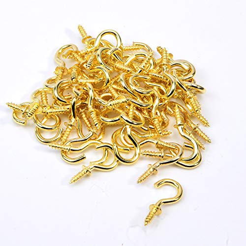 JAVOUKA 60 Stück kleine Schraubhaken – Mini-Ringhaken, Augenschraube für Spiegelrahmen, Augenschrauben – Messing-Deckenhaken 1,27 cm zum Aufhängen von Schmuck, Schlüsselanhänger, Ornament