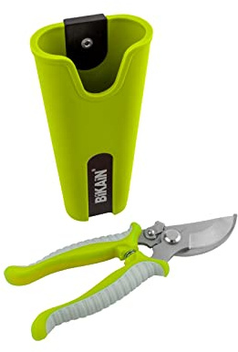 BIKAIN Set aus gebogener verchromter Schere und Hülle - 35RKIT2 | Rutschfester Bimaterialgriff, leicht und handlich für Gartenarbeit, Weinlese, Ernte und feinen Schnitt