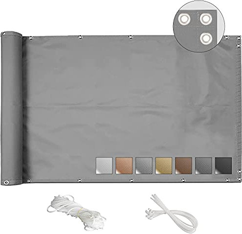 MEEYI balkonumrandung 140x500cm balkonverkleidung Kunststoff sichtschutz Balkon hoch seitenmarkise Balkon Anti-diebstahl-bildschirmabdeckung pflegeleichtes für terrasse mit ösen und Kordel-Hellgrau