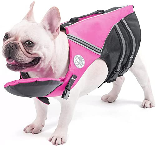 Petglad Französische Bulldogge Schwimmweste, Schwimmweste mit Kinn-Float Rettungsgriff für Corgi Mops, Verstellbare Hochsichtbarkeit Schwimmweste für Schwimmen Bootfahren (Rosa)