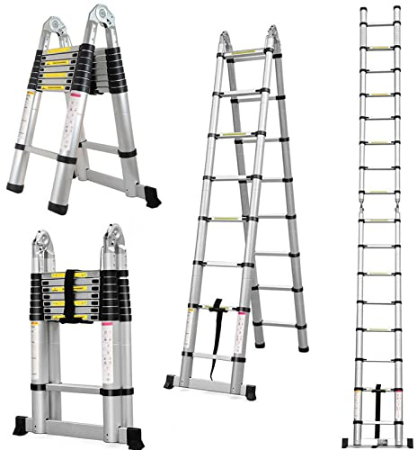 Scala telescopica 3,8 m, versatile in alluminio, scala telescopica, portatile, pieghevole, scala multifunzione, estensibile, pieghevole (1,9 m+1,9 m)