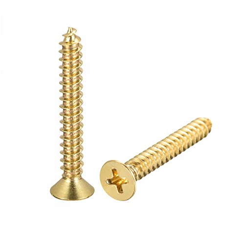 sourcing map Lot de 2 vis à bois en laiton, M6 x 40 mm, cruciformes à tête plate autotaraudeuses pour charnières de porte, meubles en bois, appareils ménagers