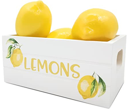 Laisgee Lemon Mini Crate Summer Tiered Tray Decor Farmhouse Lemonade Kitchen Decorations Summertime Wood Crate with 5 Faux Lemons | Lemon tiered tray decor farmhouse book shelf lemonade kitchen table decorations