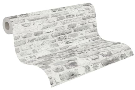 A.S. Création Papel Pintado - Papel pintado con apariencia de ladrillo en gris y blanco - Papel de pared para diferentes espacios - Papel pintado de pared de 10,05 m x 0,53 m