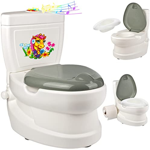 alles-meine.de GmbH Kindertoilette/Töpfchen Spülgeräusch + Licht Pinguin mit Wasserspülung Sound - Nachttopf/Babytopf - mit Deckel - weiß - Musik - Toilettentrainer - B..