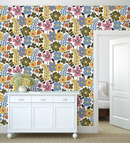 GAULAN 680612 - Vliestapete, Strapazierfähig, Abwaschbar. Tapete mit handgezeichneten Blumen im Retro-Stil für Wohnzimmer Küche Bad Schlafzimmer Esszimmer - Rolle 10 m x 0,53 m