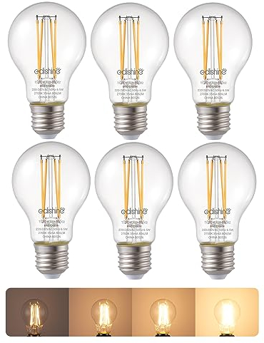 EDISHINE 6 Pack E27 Dimmable LED Edison Bulbs, E27 LED Bulbs Large Edison Screw, 6.5W 2700K Warm White, Flicker Free Energy Saving for Chandelier, Table Lamp