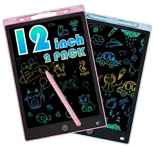 Zaubertafel LCD Schreibtafel Kinder 12 Zoll Maltafel Zaubertafel ab 2 3 4 5 6 Jahre alt Junge Mädchen Bunte Bildschirm Schreibtablett Wiederholtes Schreiben und Zeichnen Blau+Rosa 2 Stück