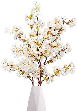 Künstliche Kirschblütenzweige 100 cm, künstliche Kirschblütenstiele, Seide, Kirschblütenzweige, für Hochzeit, Heimdekoration, Weiß, 3 Stück