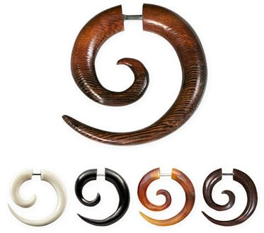 Fly Style 1 Paar Fake Piercing Spirale - Ohrring aus Horn, Knochen oder Holz mit Schraubverschluss