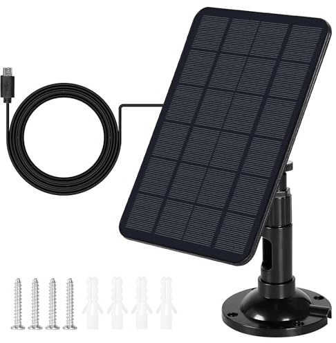 DeWin Chargeur de Panneau Solaire 7W pour Sonnette et Caméra de Sécurité Extérieure - Support Réglable à 360° - Interface Micro USB