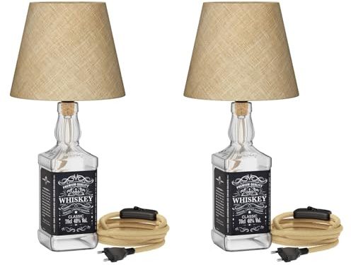 ledscom.de 2x Tischlampe FLAKO, Hanfkabel, Lampenschirm natur-beige, inkl. 3-Stufen E27 LED Lampe (warmweiß, 7,1 W, 963lm) ohne Flasche