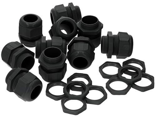 10 stycken Kalitec PG16 kabelskruvar plast 7,0–14,0 mm I PG16 motmutter plast svart I vattentät kabelgenomföring I kabelskruvsats PG16