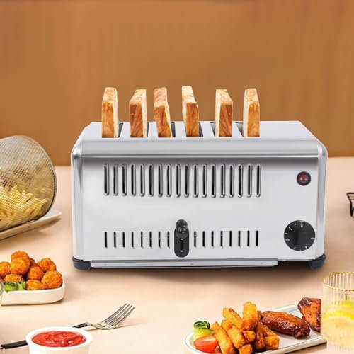 Grille Pain Machine à pain – Grille-pain 6 tranches en acier inoxydable avec plateau à miettes amovible et fonction de synchronisation de 1 à 5 minutes, 1680 W, 110 V, machine à pain automatique comme