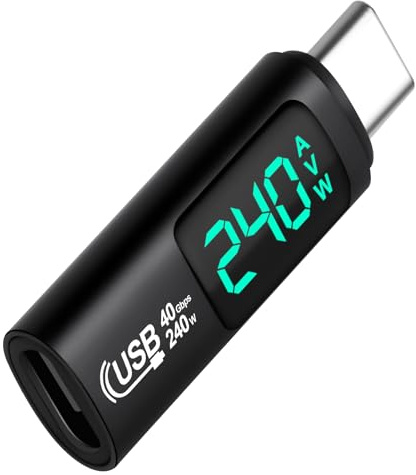 AXFEE Adaptateur USB C vers USB C avec Affichage numérique Intelligent, 240W pour Charge Rapide, Compatible avec Mac-Book/i-Phone 15/i-Pad/Galaxy/Xperia/Pixel
