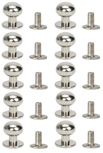 10 Stück Silber massive Knopfnieten mit rundem Kopf und Schrauben, Nietenset aus Zinklegierung, DIY-Lederzubehör für Gürtel, Riemen, Tasche (10 mm)