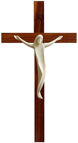 Kaltner Präsente Geschenkidee - Design Wandkreuz Echtholz Nussbaum mit Jesus Figur aus exklusivem Lindenholz/Holz Kreuz für die Wand Kruzifix modern (Höhe 35 cm)