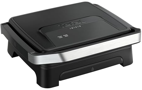 Tefal Inicio Classic 2-in-1 Kontakt- und Paninigrill, 2000 W, kompaktes Design, Edelstahlgehäuse, Saftauffangschale, antihaftbeschichtete Grillplatten, Schwarz, GC271810